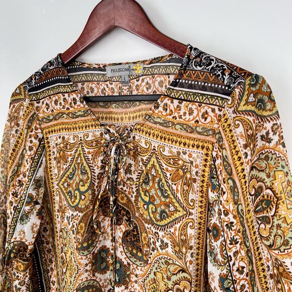 Figueroa Fig & Flower Sz Large Boho Bohemian Shirt Top Summer - Picture 4 of 10